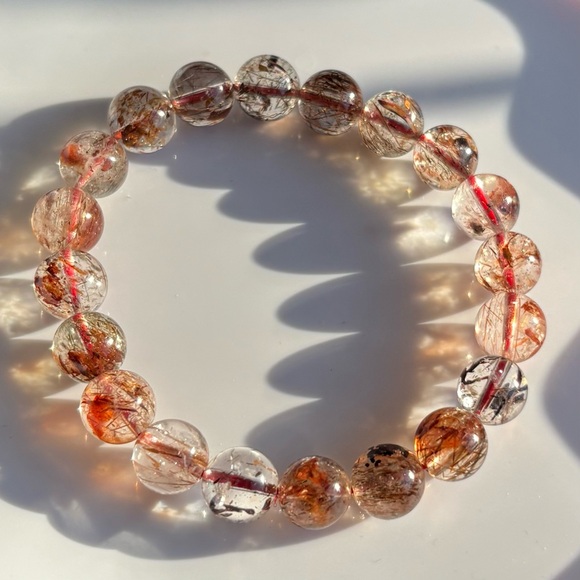 High Quality Red Rutilated Quartz Crystal Bracelet 9-10mm - Picture 13 of 14